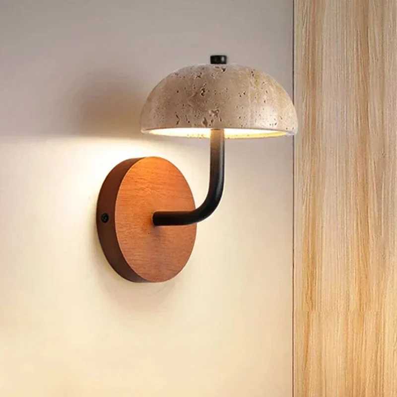 Wabi Sabi Yellow Stone Mushroom Wall Light Led 12W Bedside Nordic Decor Travertine Lamp Hotel Restaurant Corridor Sconce M251118