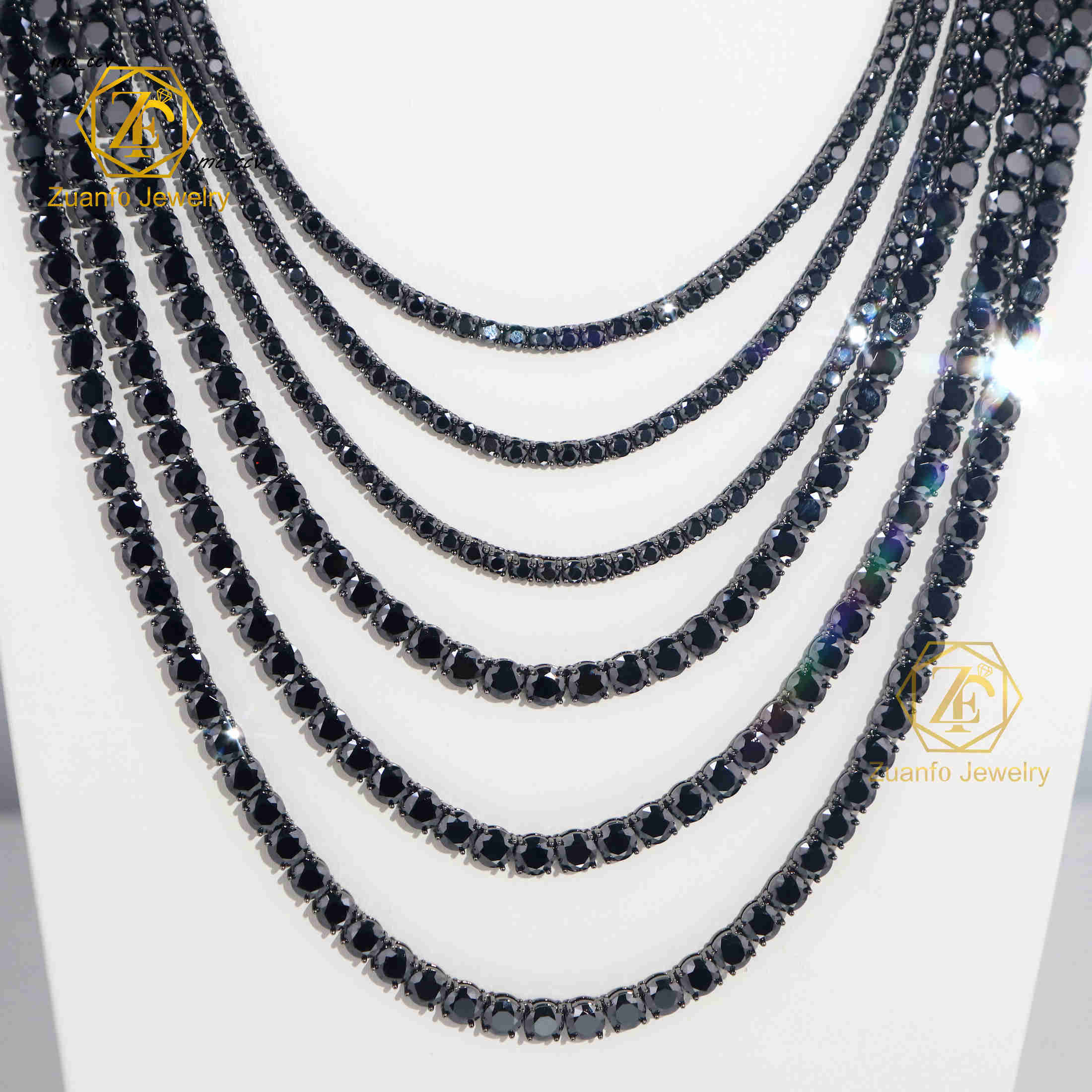 Wholesale 925 Silver Moissanite Tennis Chain Necklace in 2mm 3mm 4mm 5mm 6.5mm Black Color Popular Product Necklace for Men