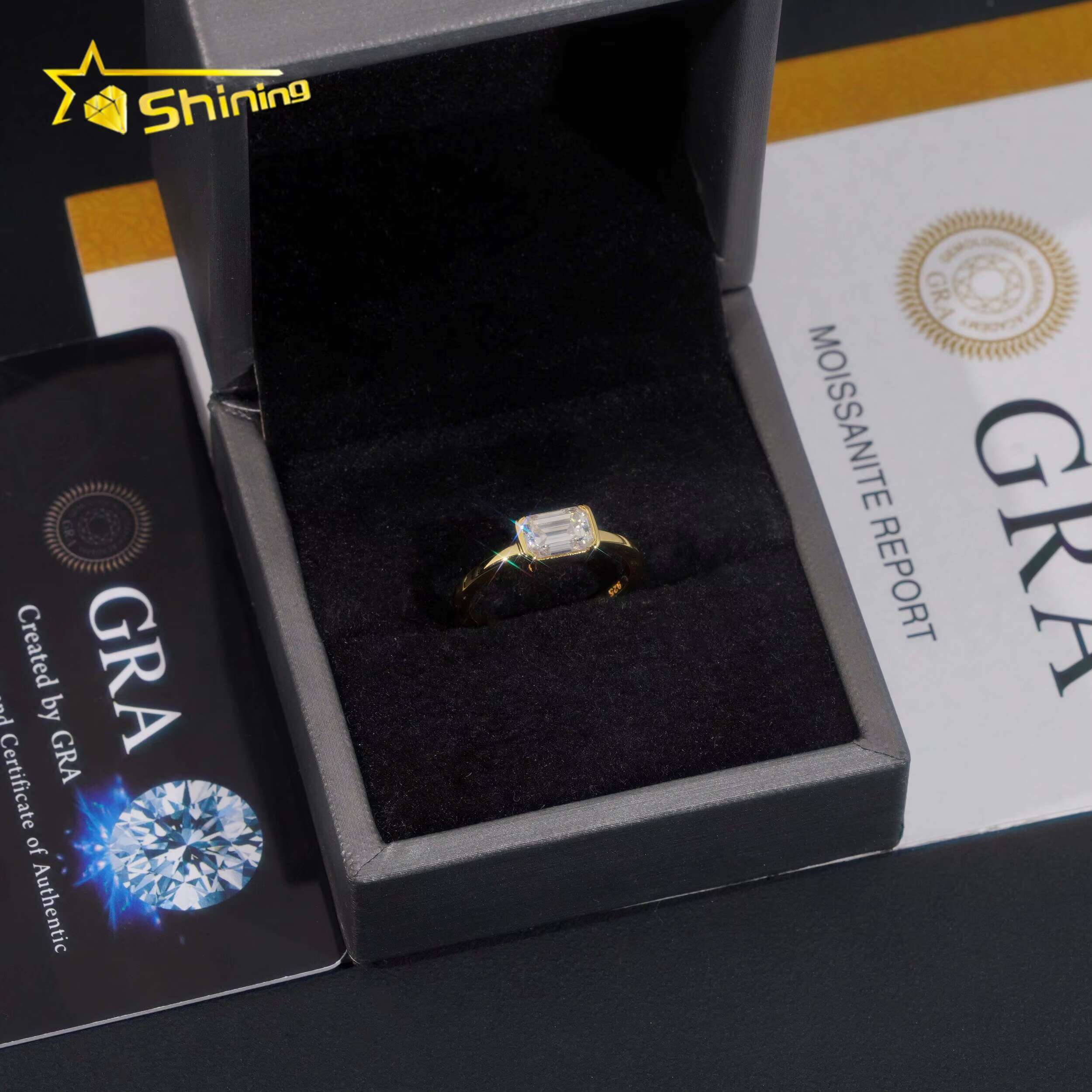 New Arrival Bezel Setting Emerald Cut 1ct Sier Gold Plated Wedding Engagement Rings for Women