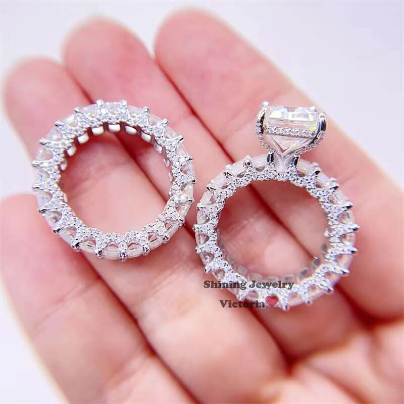 Bridal Jewelry Women Fashion Solid Sier VVS Moissanite Wedding Set Baguette Cut Ring Band