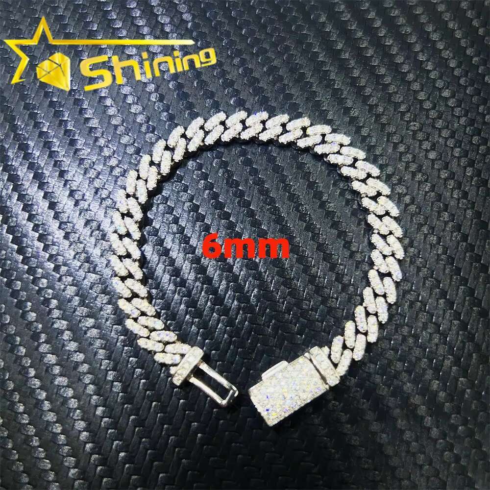 Hot Selling Pass Tester Sterling Sier Hip Hop 6mm 8mm Iced Out Vvs Moissanite Dia Cuban Link Bracelet