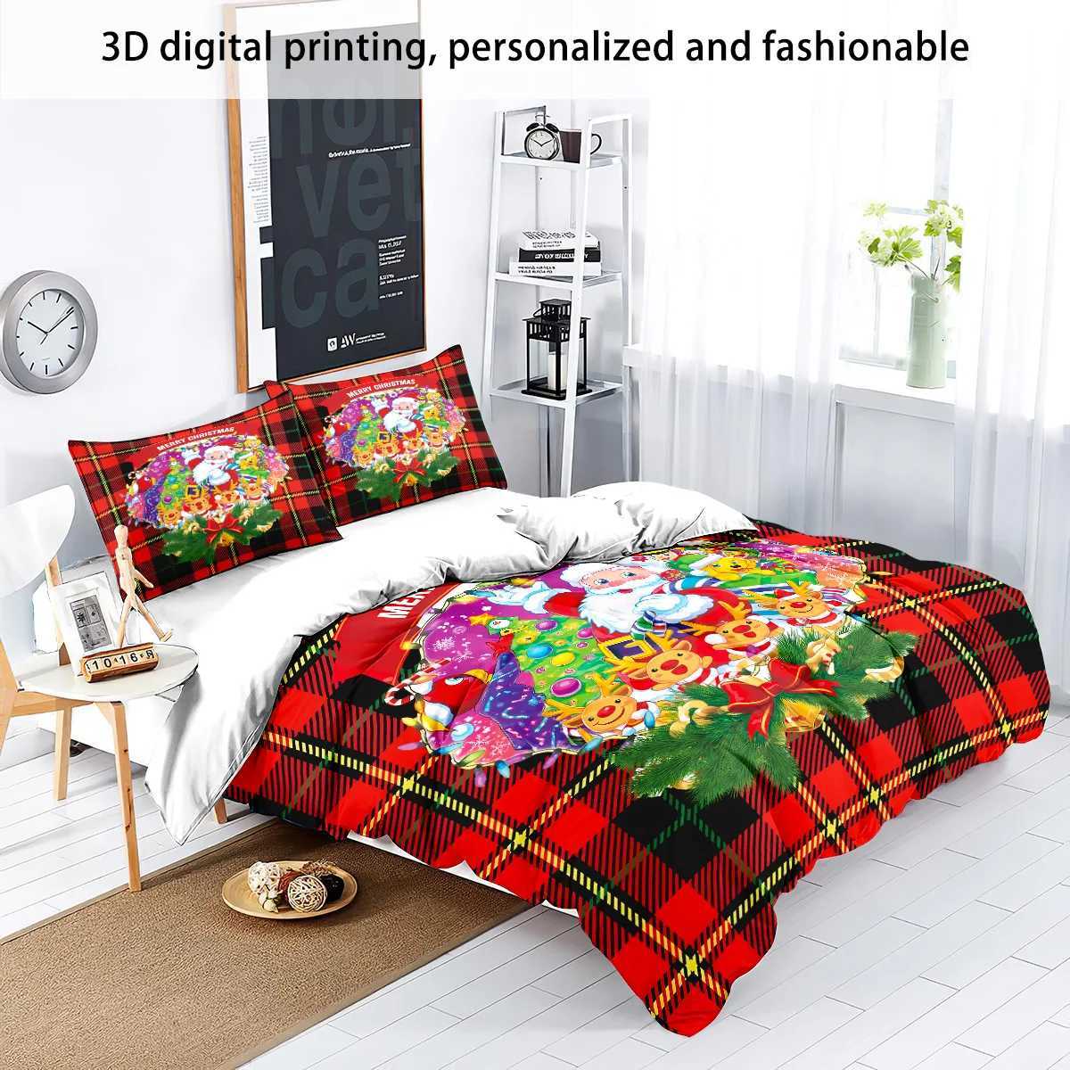 3pcs Santa Claus Print Coreless Bedding Set Soft Comfortable Dormitory Bedroom Holiday Decoration Multiple Size Machine WashableM251118