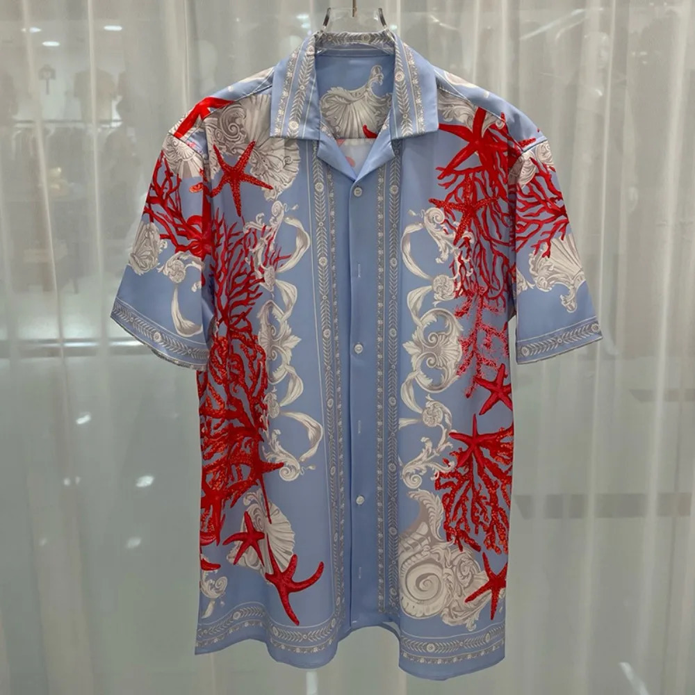 SpringSummer Fashionable Casual Youth Travel Digital Printed Mens Short sleeved Shirt 250418