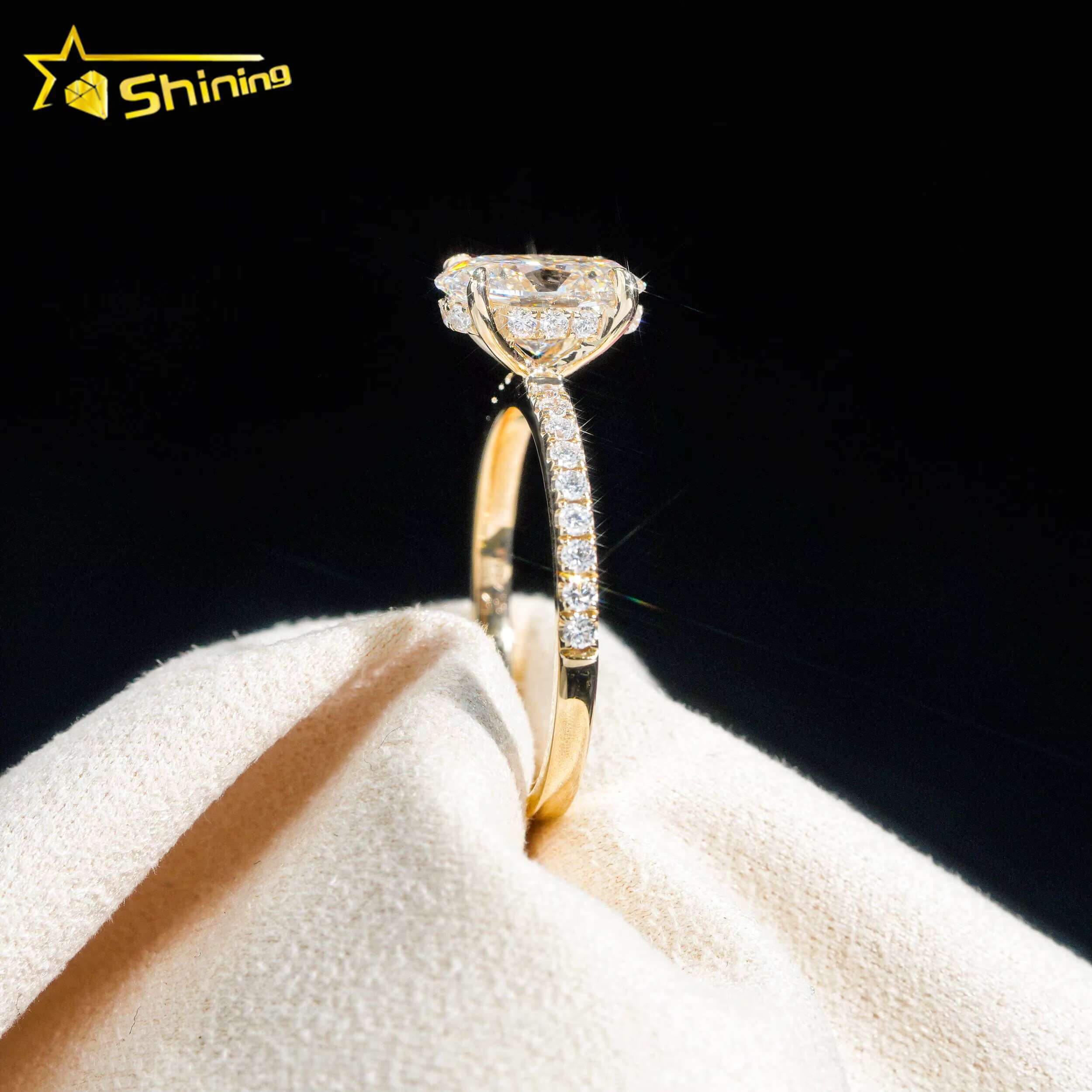 Oval Cut Hidden Halo Half Iced Band 2ct VVS2 Lab Grown Dia CVD Engagement Ring 14K Solid Gold Wedding Rings