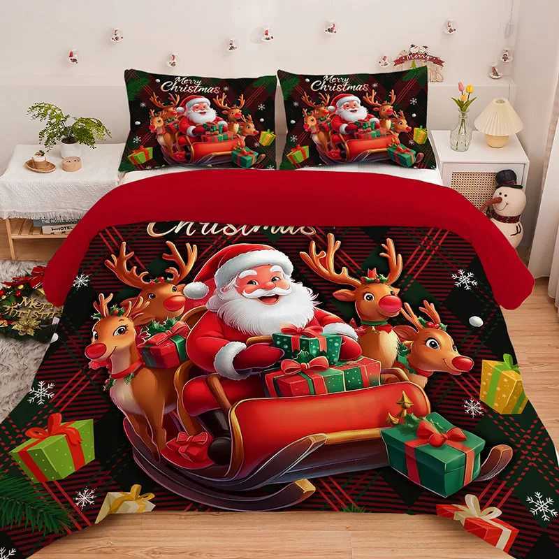 3PC Cartoon Christmas Duvet Cover Kawaii Elk Interesting Old Man Bedding set 1Duvet Cover 2 cases No filler/coreM251118