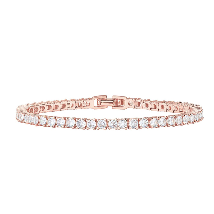 18K gold-plated 3mm cubic zirconia classic tennis bracelet | Women's gold bracelet | Size 6.5-7.5 inches Mom girlfriend holiday gift