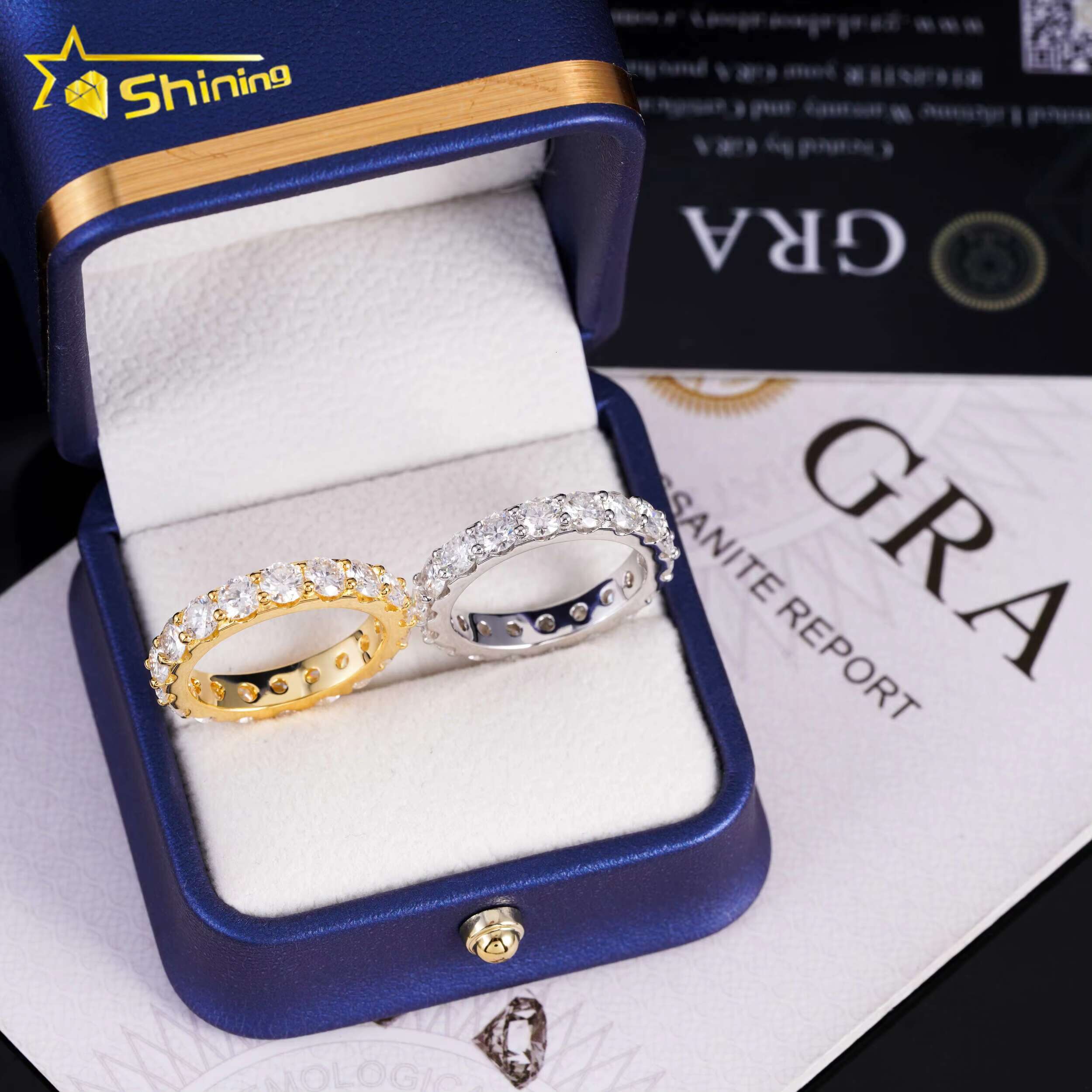 Sier 14K Gold Plated Women Jewelry Iced Out Classic Lab Grown Dia Engagement 4MM Moissanite Eternity Band Ring