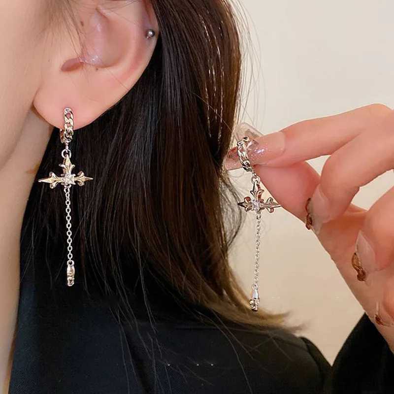 100% Authentic Rhinestone Zircon Cross Earrings for Women Korean Fashion Long Tassel Earring Girls Daily Birthday Party Y2k Jewelry Gifts XJ250722