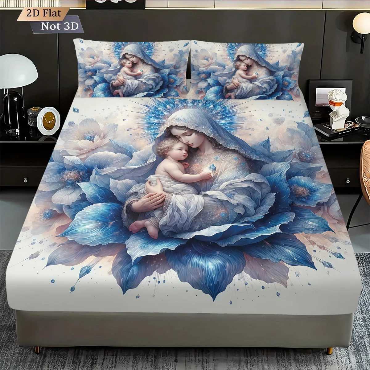 3pcs Holy Virgin Mary print coreless bed sheet set multiple sizes bedcovers bedroom bedding decorations soft machine washableM251118