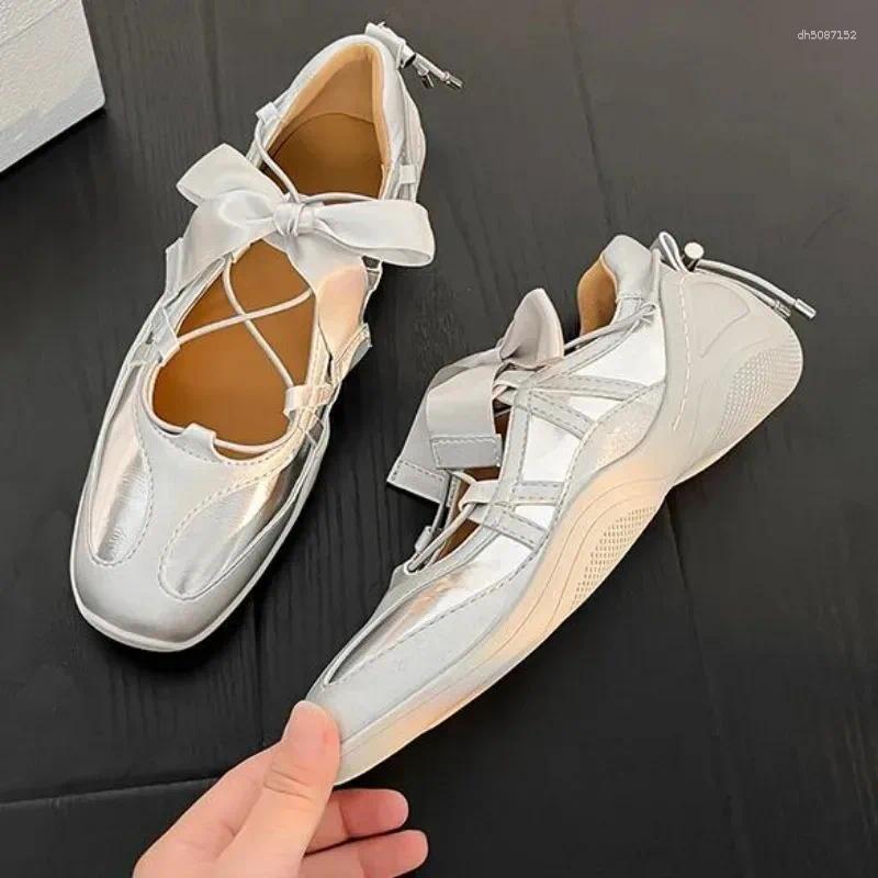 Lanjia Casual Shoes Ballet Flat Sneakers Woman S Thick Bottom Bowknot Hollow Out Women Fashion Designer Mary Jane Comfort Female Zapatos Ef C