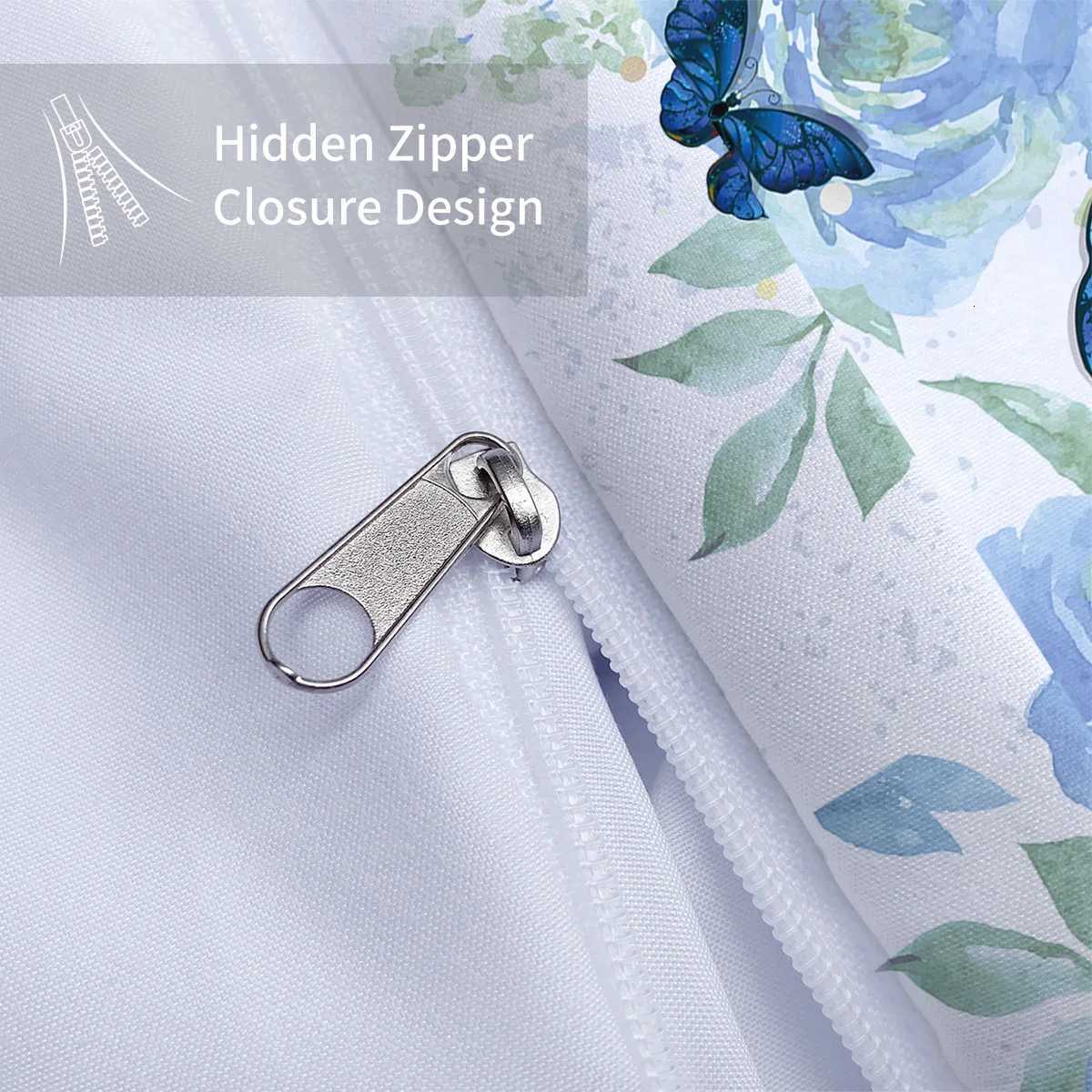 3-piece down duvet cover set with blue butterfly rose pattern print 1 duvet cover2 cases no core bedding setM251118