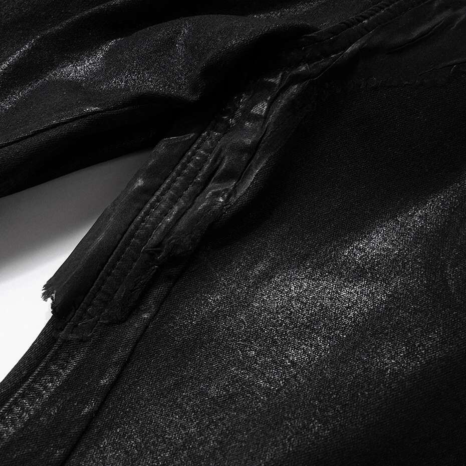 RO Style Flared Men's Hi Street Broken Patchwork Black Denim Pants Fashion Loose Jeans Trousers
