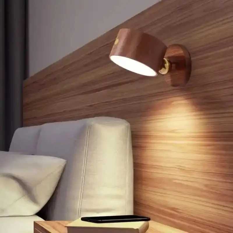 Wooden Indoor Bedroom Living Room Wall Mounted Lamp Down Touch Usb Charging 360 Degree Rotating Magnetic Sconce Light M251118