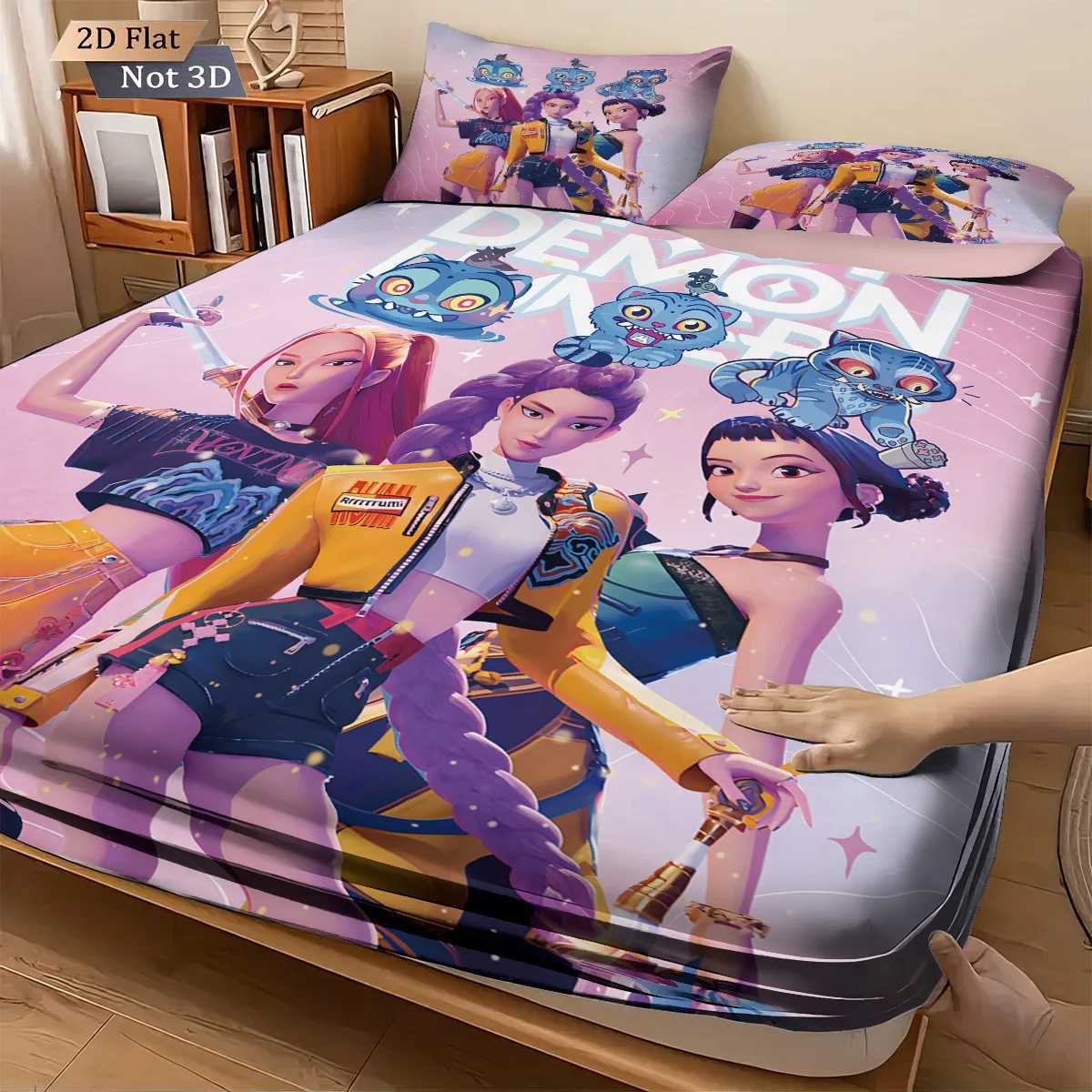 3pcs K-Pop Demon Hunters Printed Chipless Bed Sheet Set Multi Size Soft Bed Cover Bedroom Bedding Decoration Machine WashableM251118