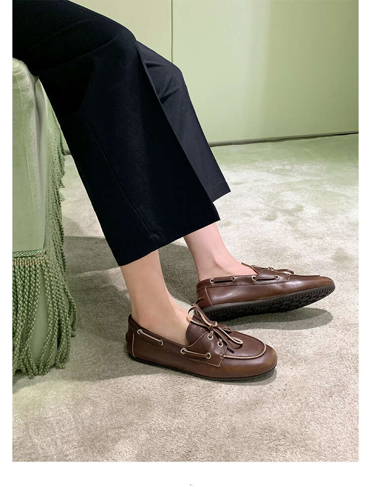 Brown Cowhide Vintage distress Lace-up Designer Shoe Soft Sole platform Loafers Slip-on Women's Leather Shoes for women