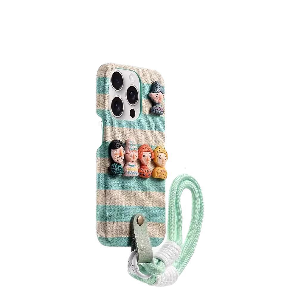 Striped Fun Doll Phone Case Compatible with iPhone 16/15 Pro Max New High-end Feel Lanyard Shockproof Protective Case