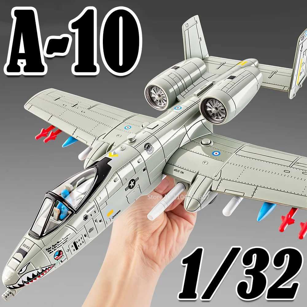 132 A-10 Thunderbolt II Alloy Model Fighter Jet Metal Diecast F-14 Fighters Sound Light Doors Opened Ornament Models for Boys C251118