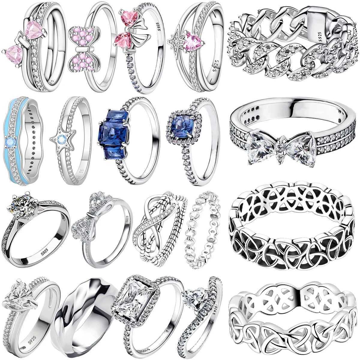 925 Sterling Silver Double Heart Ring Bow Starfish Crown Bow Moon Rings For Women Fine Jewelry Wedding Party Valentines Day GiftXJ251118