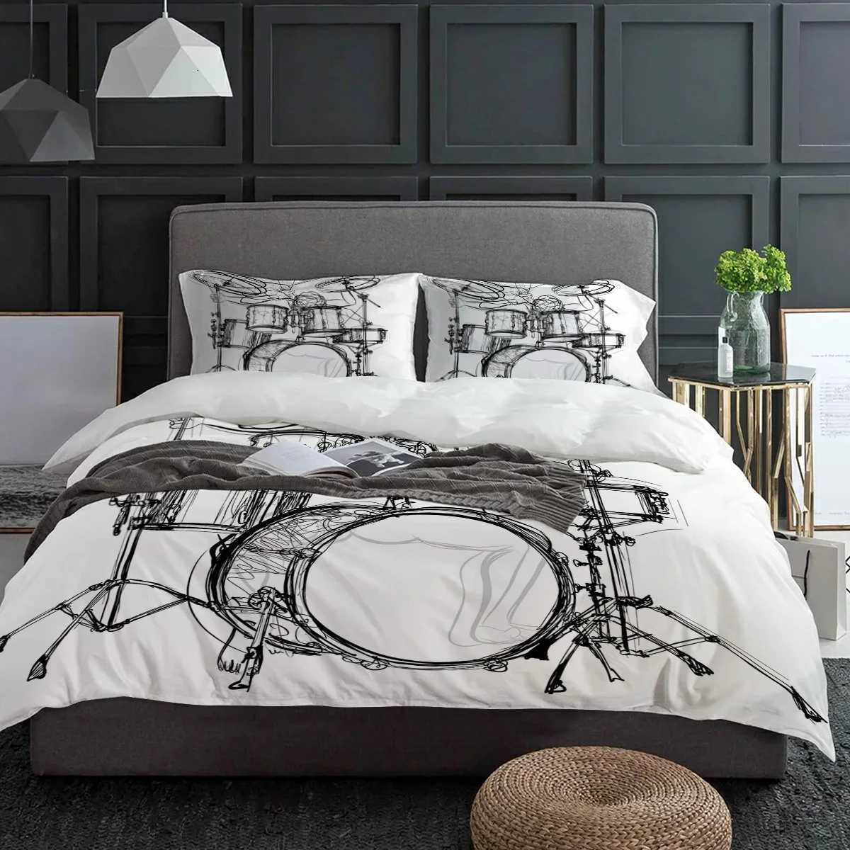 Shelf Drum Rock Music White Bedding Set 3pcs Duvet Cover case Kids Adult Quilt Cover Double Bed Set Home TextileM251118