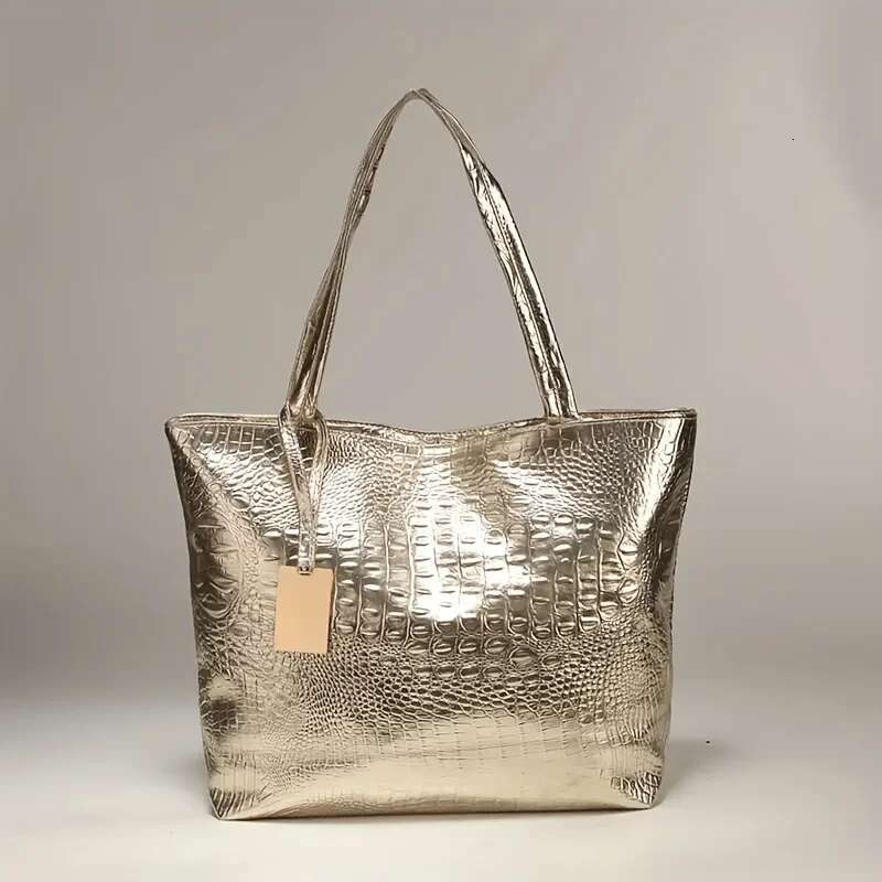 Fashion Large Capacity Crocodile Women Shoulder Pu Leather Lady Handbags Sier Gold Hand Bags Big Tote Bag