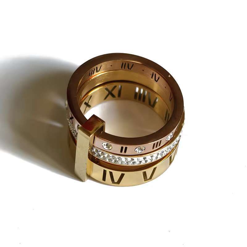 DHcollections Unisex 3 - In - 1 Gold - Plated Sample Ring With Roman Numerals And Cubic Zirconiaent Ring