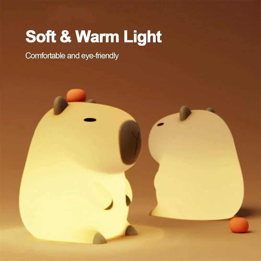Silicone Capybara Night Lights Portable USB Rechargeable Animal Touch Control Lamp with Timing Function for Home Bedroom Decor M251118