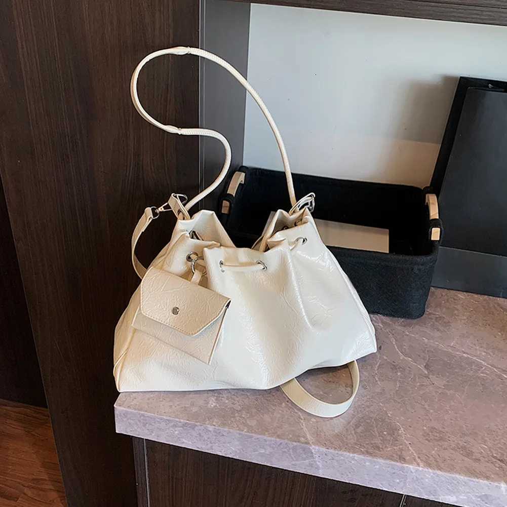 Drawstring Bucket Bag Pu Leather Top-handle Shoulder Bags with 2 Shoulder Straps Underarm Handbag for Women GirlsW251118