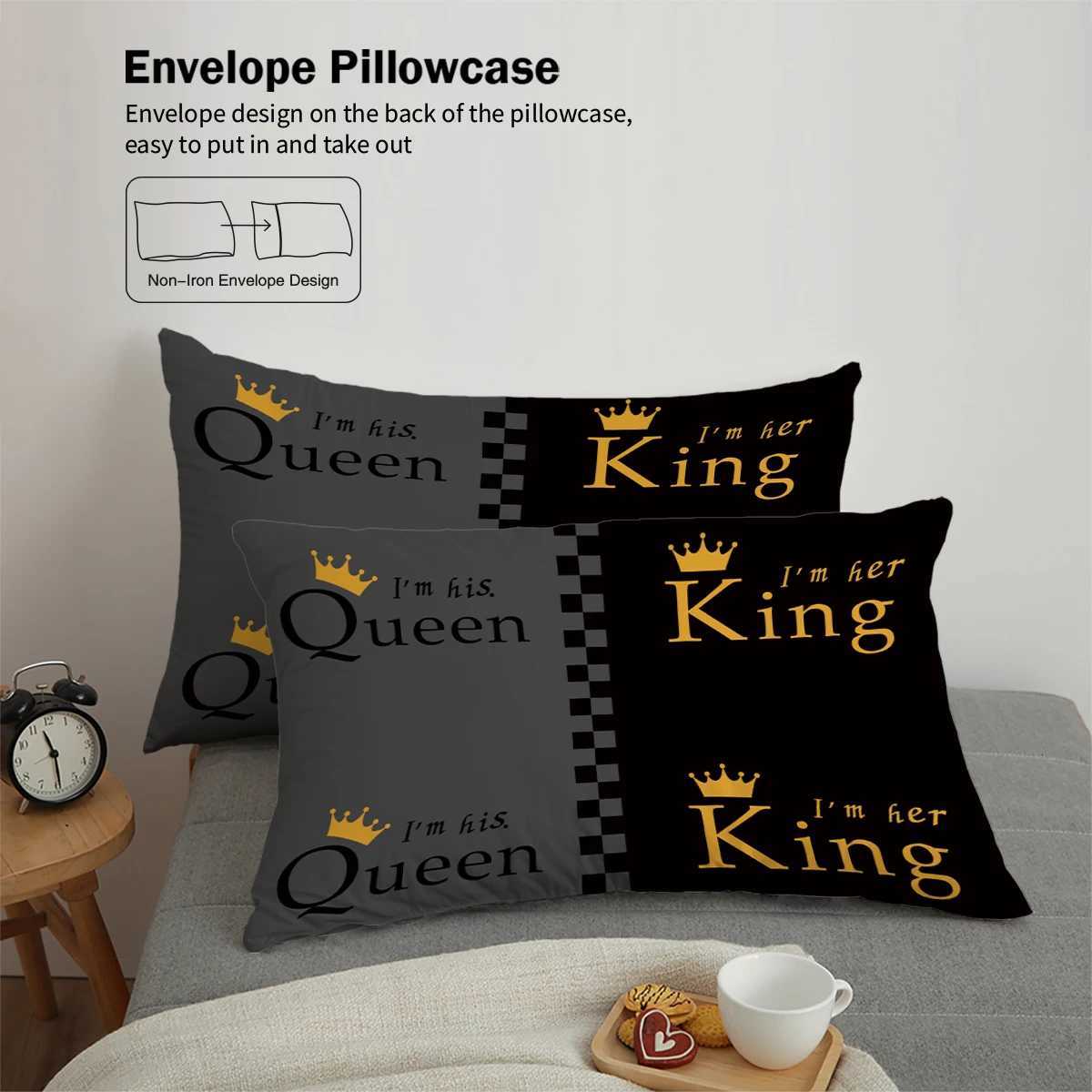 3pcs fashionable black gray crown design printed bedding set soft comfortable and breathable down duvet cover bedroom hotelM251118