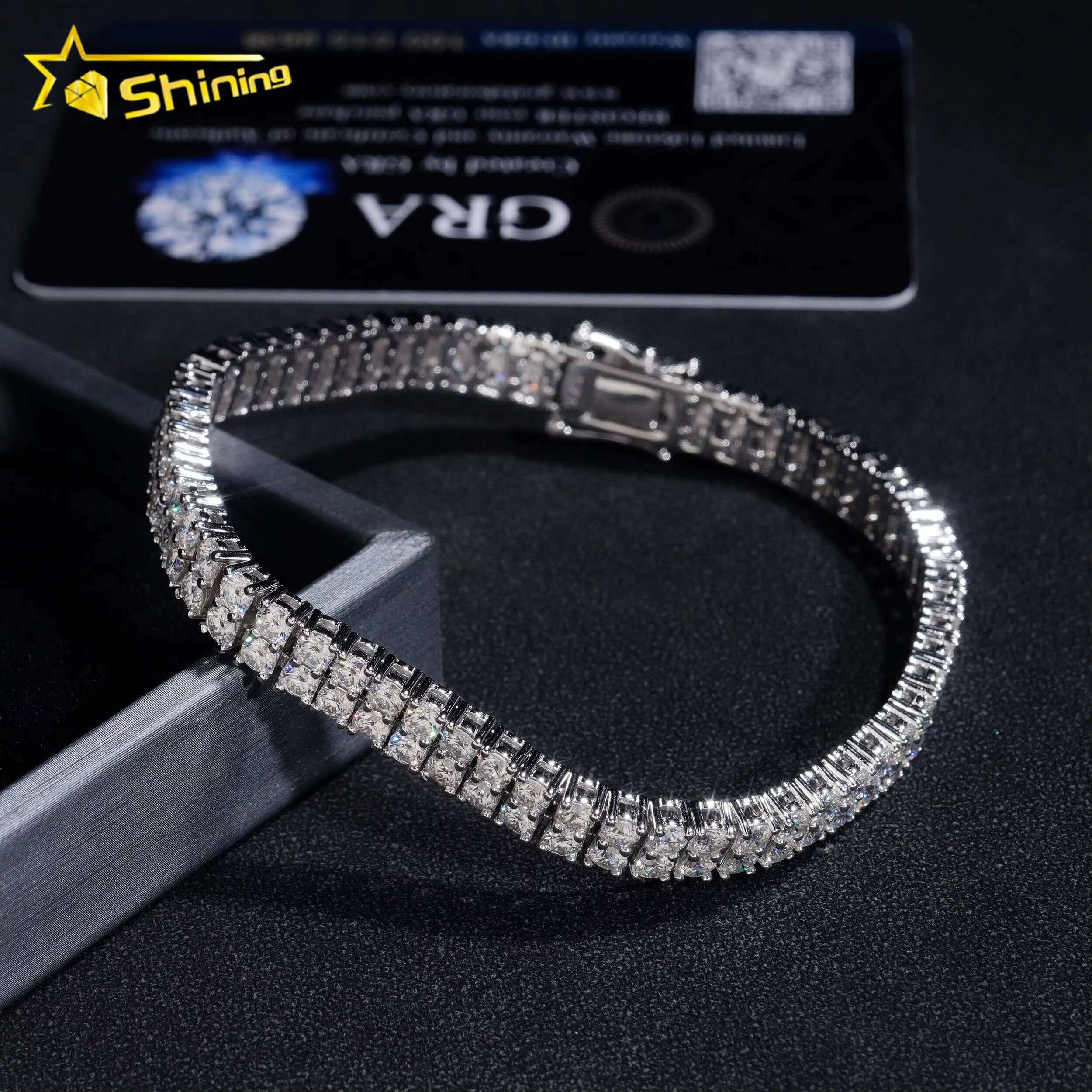 Hip Hop High Quality One Double Row Sier Men VVS Moissanite Tennis Chain Bracelet