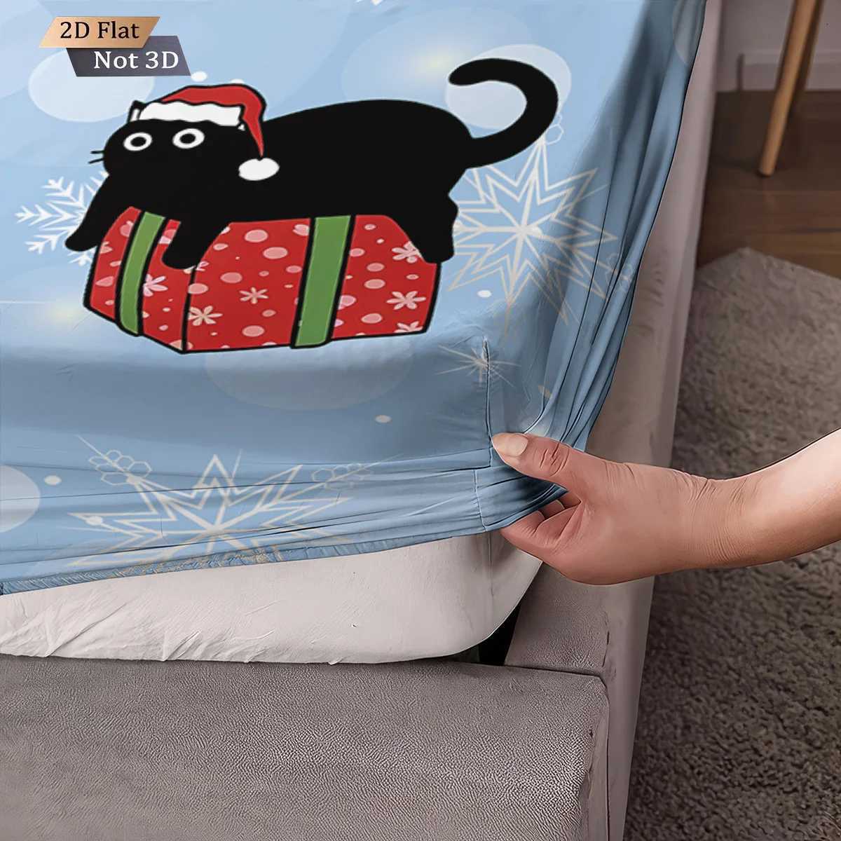 3pcs Christmas cat print coreless bed sheet set multiple size bedcover bedroom bedding holiday decorations soft machine washableM251118