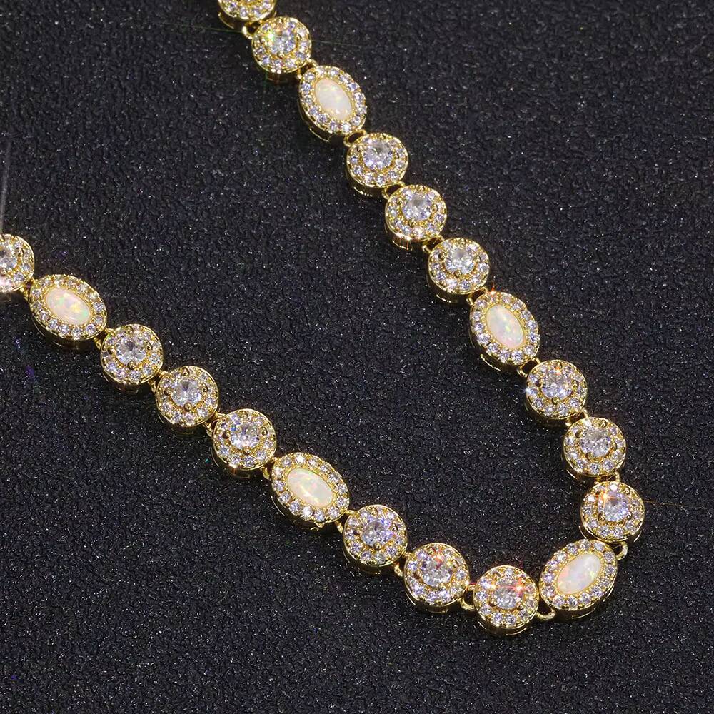 Laboratory cultivation of Moissanite 6mm Micro Opal Clear Multi Gemstone Link Chain Brass Bracelet Iced Zircon CZ Jewelry Gift for Women Men