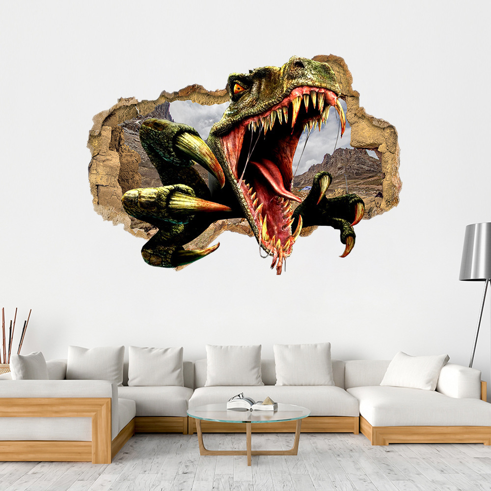 Custom Size 3D Stereo Brick Wall Modern Creative Art Wall Painting Dinosaur Broken Wall Decorations Living Room Po Wallpaper 210722