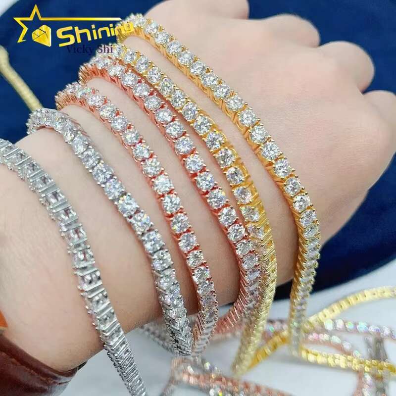 Dropshipping Fine Jewelry Sterling Sier Men Women 2mm 3mm 4mm 5mm Moissanite Dia Tennis Chain Bracelet