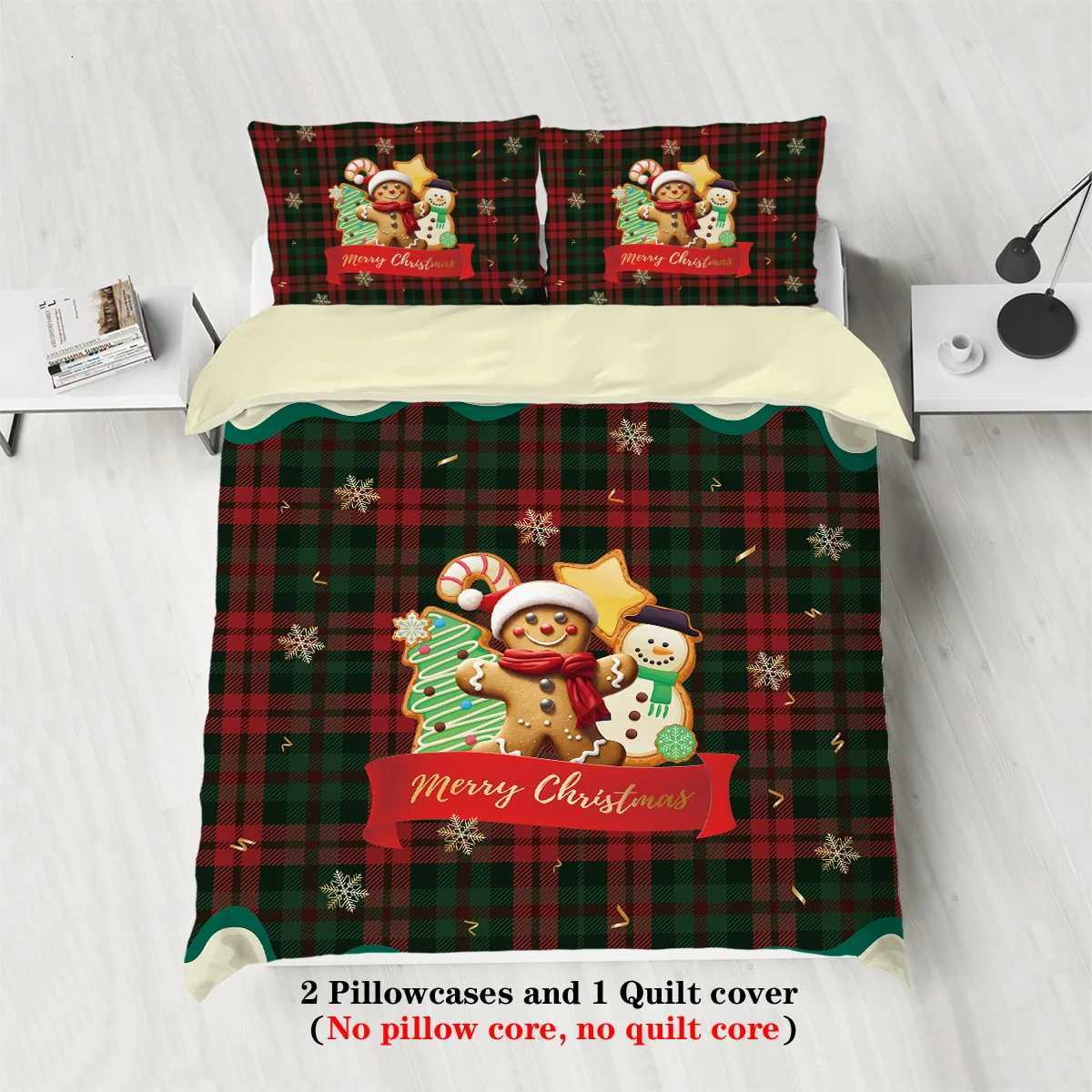 3pcs Christmas Gingerbread Print Coreless Bedding Set Comfortable Multi Size Bedroom Dormitory Duvet Covers Machine WashableM251118