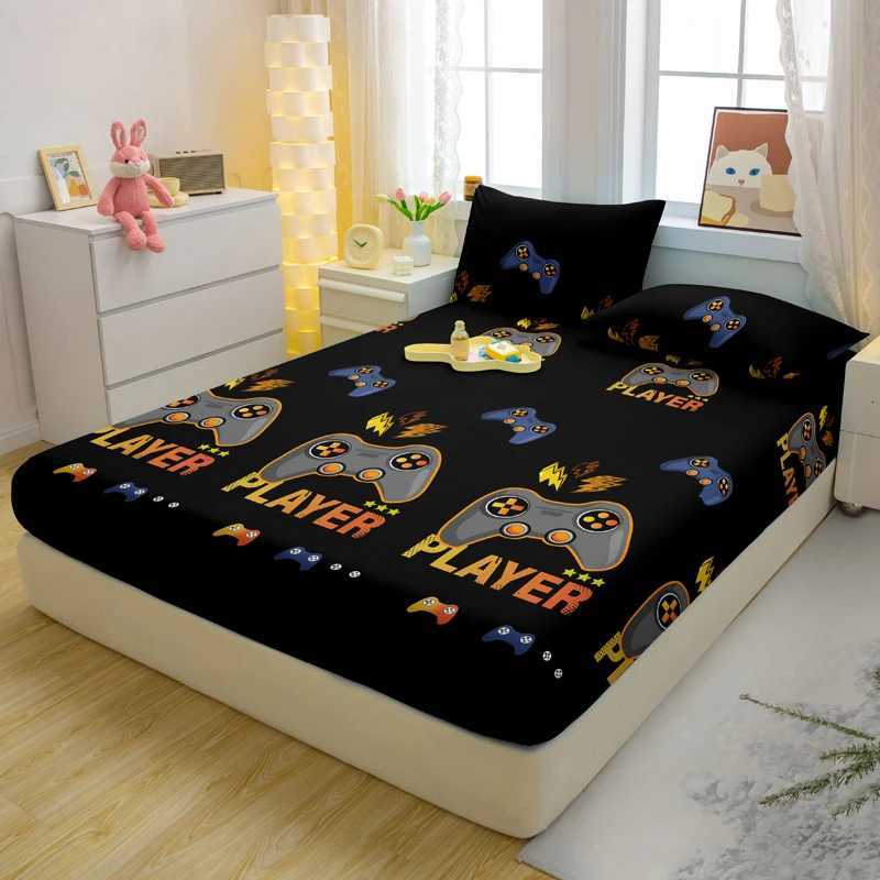 3-piece cartoon fun game pattern matte three piece fitted sheet set bedroom printed bed cover set beddingM251118
