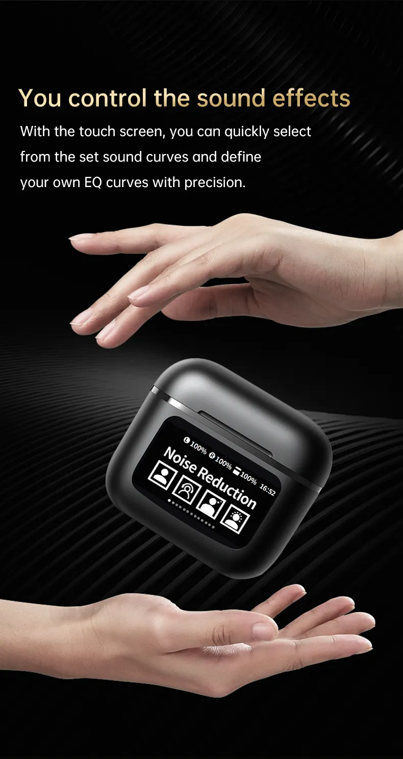 YW09 bluetooth Headset with APP LCD Full Color Touch Screen Charging Case Waterproof Wireless Earphone Support Time Setting