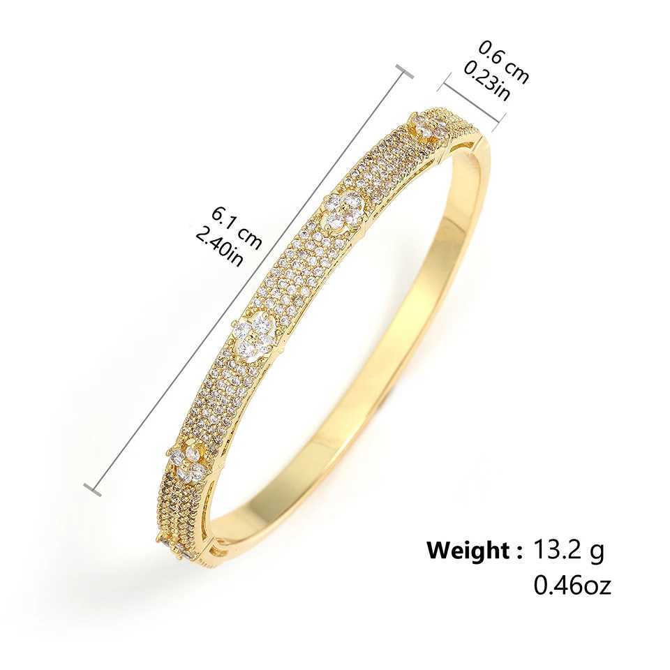 RAKOL Luxury Shiny Full Zircon Open Bangle Bracelet For Women Exquisite Lucky Clover High Quality 18K Gold Plating Jewelry Gift W251118