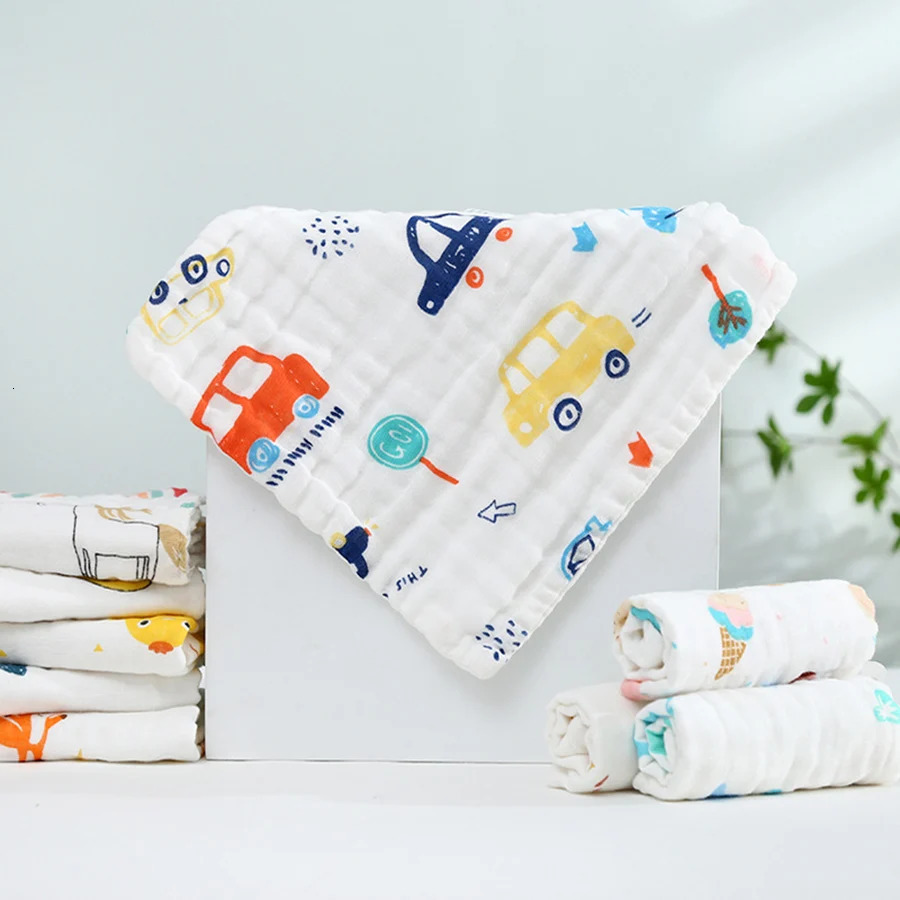 5 baby towels plain weave 6layer cotton soft face handle bathroom feeding wash cloth wiping Burp 250414z