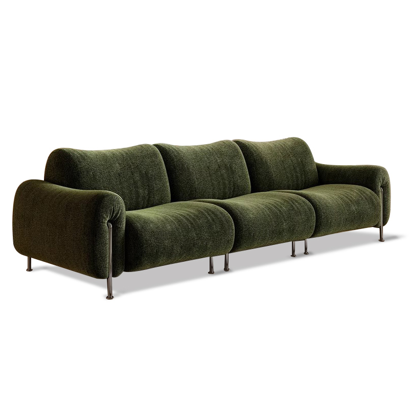 Small Space Sofa with Removable Washable Corduroy Fabric, Modern Curved Design Couch, Compact Living Room Sofa with Metal Legs,-25171