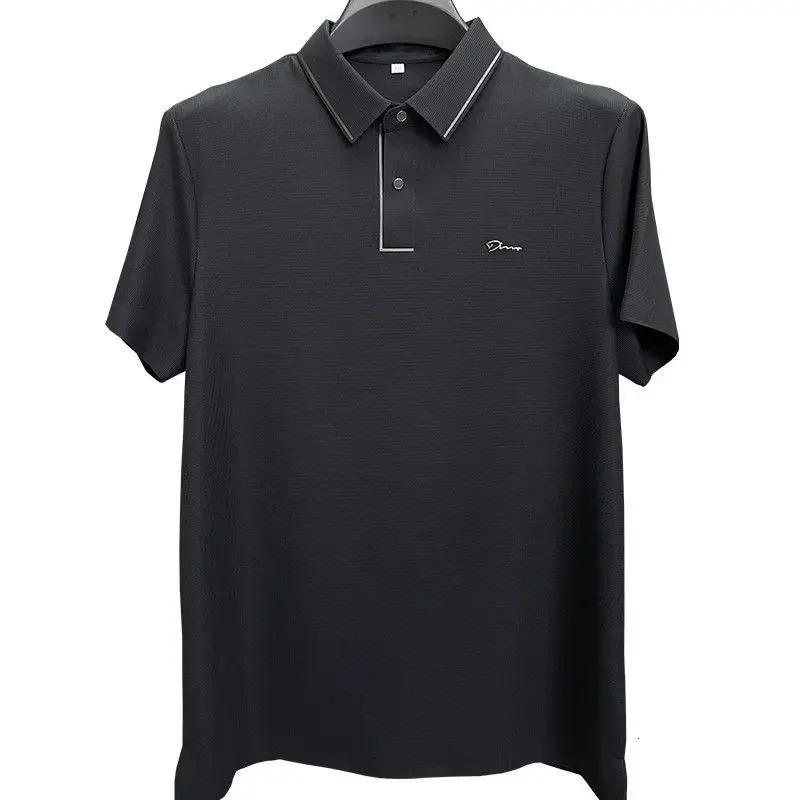 Summer British style clothing mens polo shirt 100% pure cotton business collar printed polo shirt loose short sleeved T-shirt 250410
