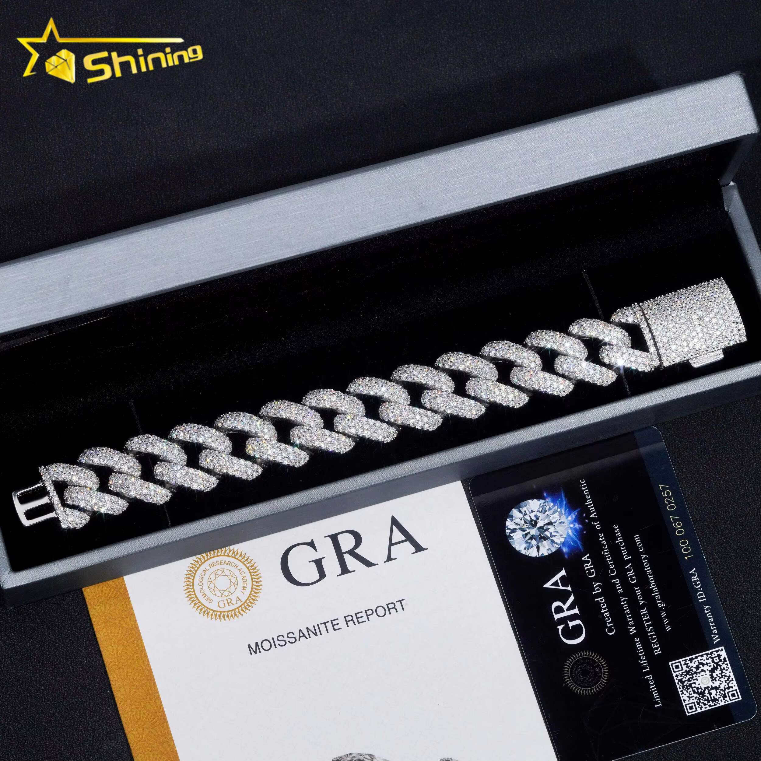 High Quality Mens Iced Out Jewelry Three Rows 20mm Sier Moissanite Hip Hop Cuban Link Bracelets