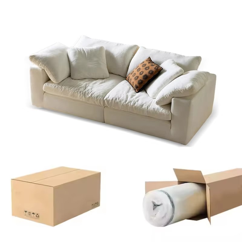 Compressed Foldable Cloud Sofa Bed, Soft Comfortable Fabric Couch with Cushions, Space-Saving Convertible Sofa for Living Room, Easy Assembly & Storag