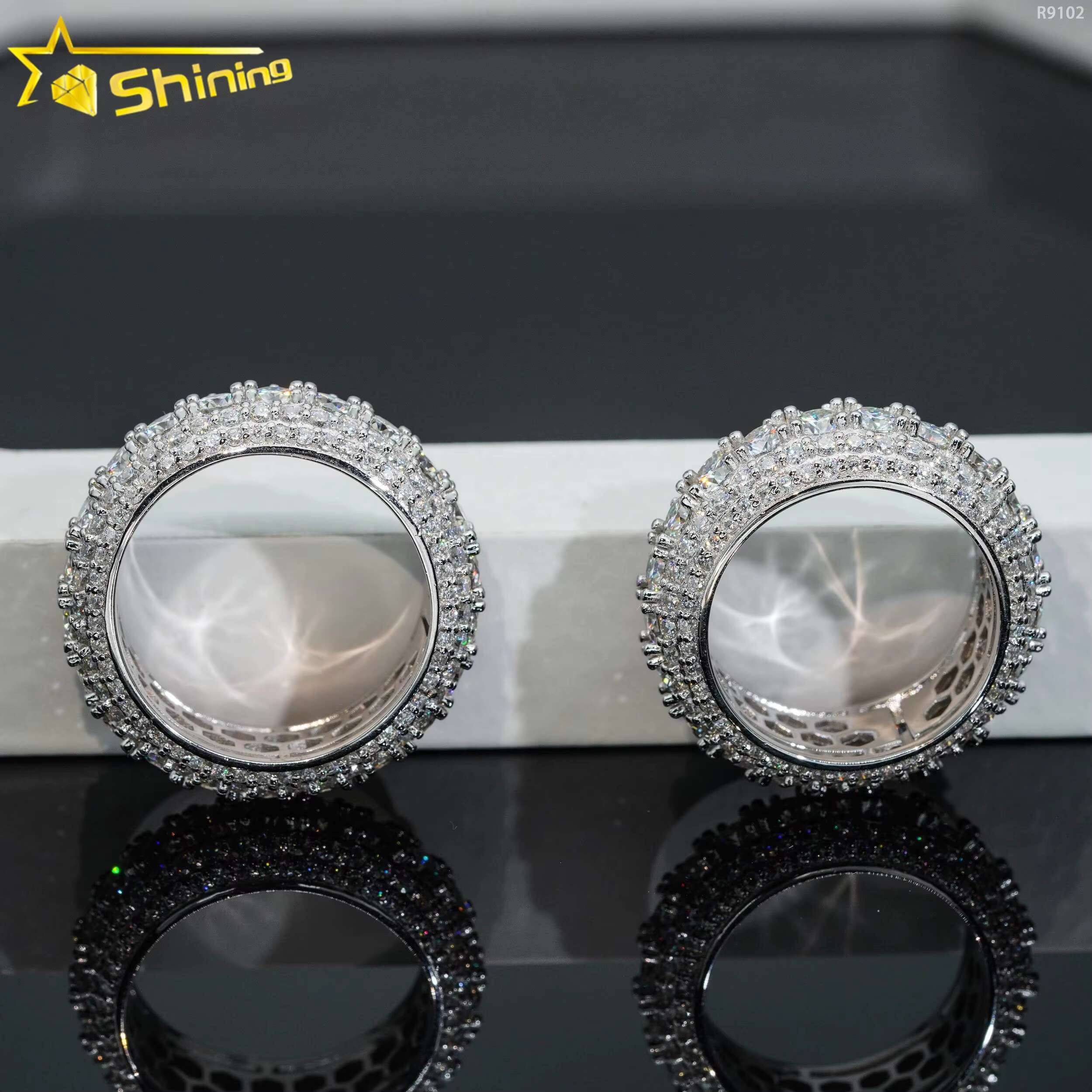Shining Jewelry Sterling Sier S Classic Hip Hop Rings Iced Out VVS Moissanite Dia Band Ring