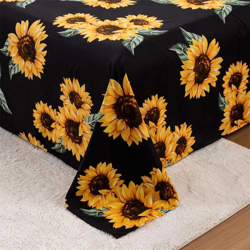 4pcsSunflowers Bed Sheet Set Floral Print Bed Sheets Yellow Flowers Pattern Sheets Sunflowers Oil Painting Sheet Set for AdultsM251118