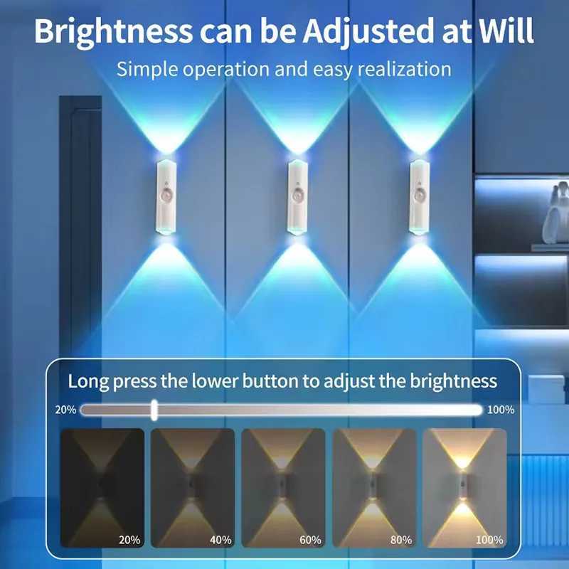 Double-head Under Cabinet Light LED Night Light with Motion Sensor Magnetic Wall Lamp Mood Ambient Light for Hallway Stair M251118