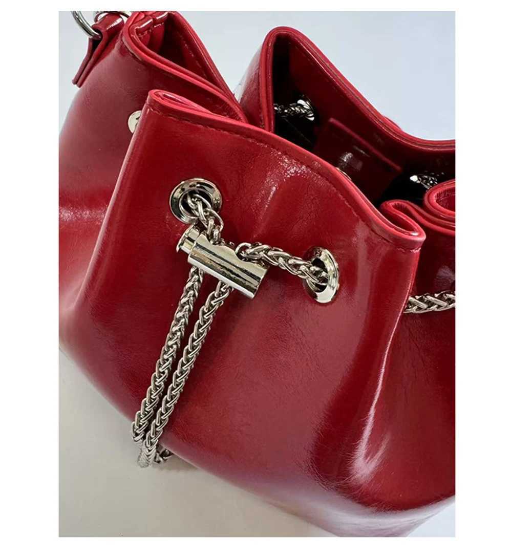 Drawstring Chain Mini Bucket Bag Womens Summer Solid Color Trendy Shoulder bag fashion PU Leather Female Crossbody BagsW251118