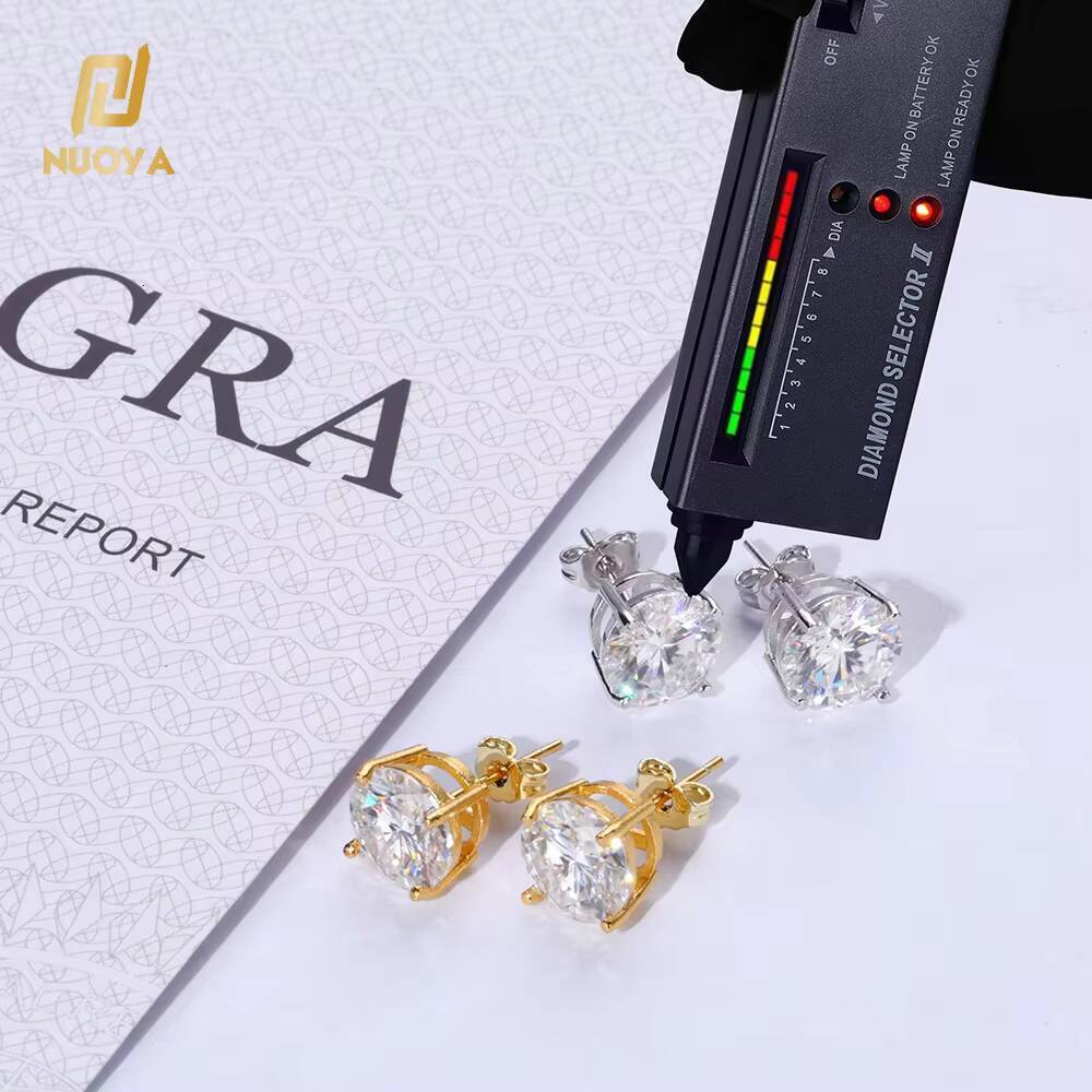 NUOYA VVS Moissanite Stud Earrings 925 Sterling Silver 3-10mm Round Diamond White Gold Plated Ear Studs Fine Jewelry Gift