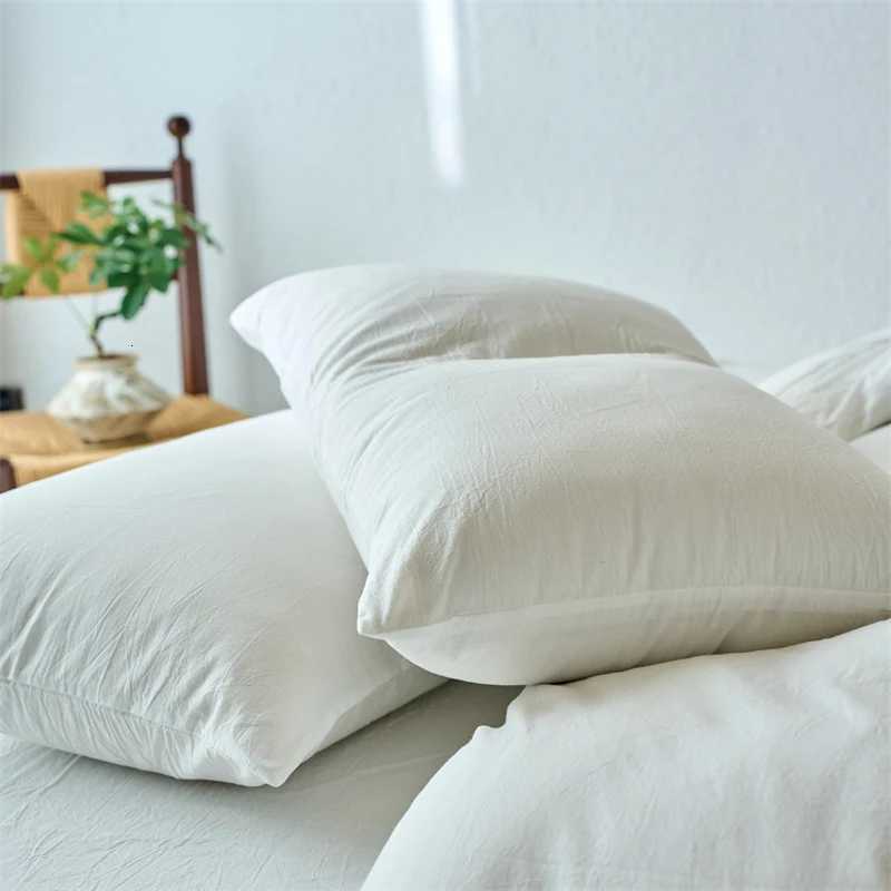 Premium 100 Washed Cotton Yarn-Dyed 3-Piece Duvet Set 1 Duvet Cover 2 cases Ultra-Soft Bedding Set Multiple SizesM251118