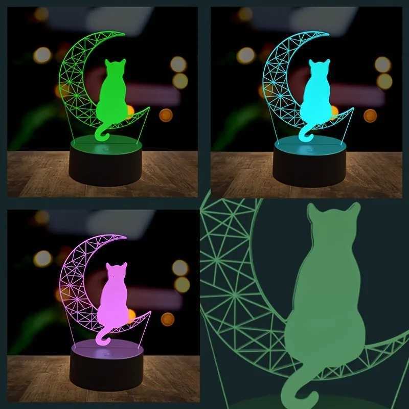 1PC Mooncat 3D night light USB table lamp bedroom living room atmosphere light festival birthday gift night light M251118