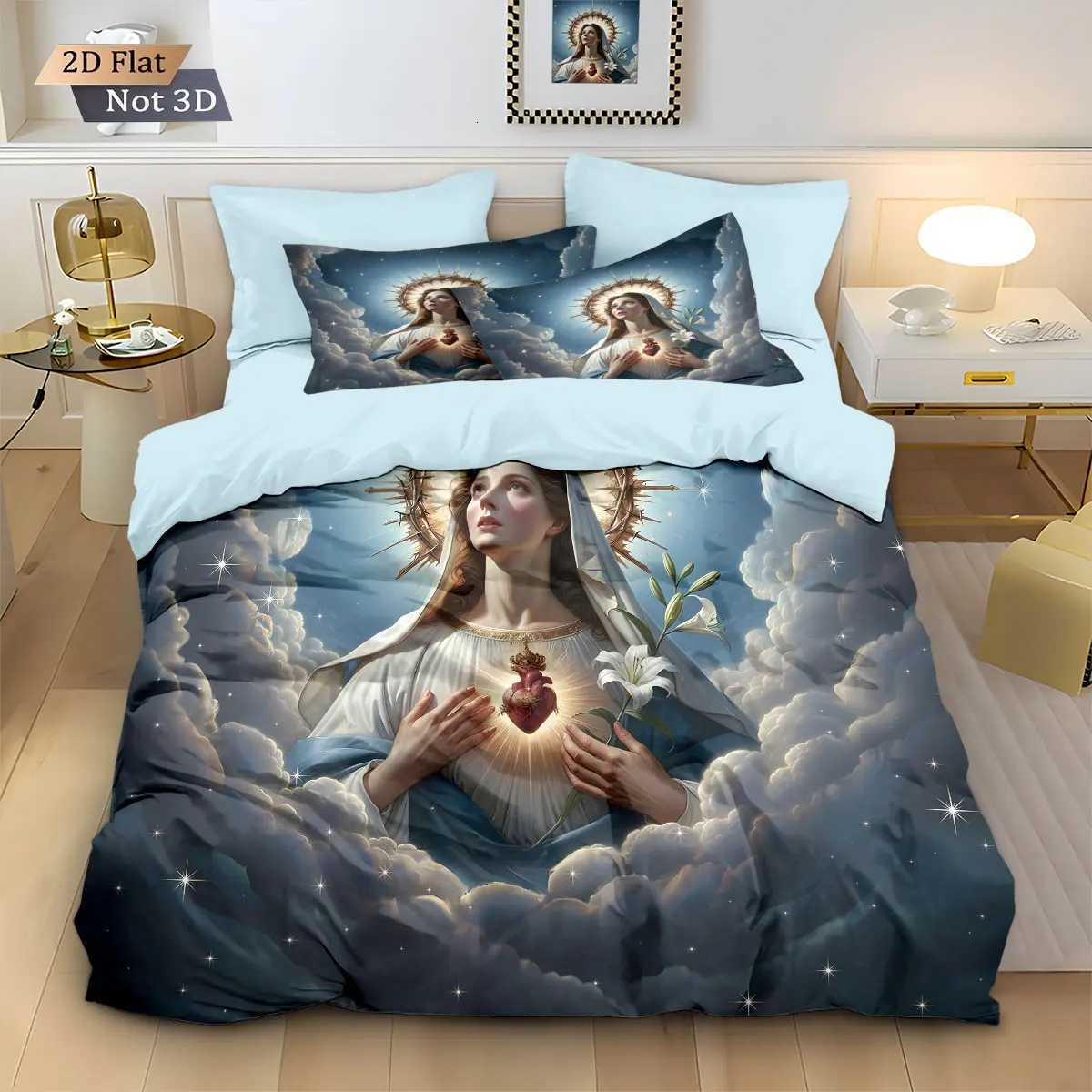 3pcs Holy Virgin Mary Printed coreless Bedding Set Soft and Comfortable Dormitory Bedroom Multiple Sizes Machine WashableM251118